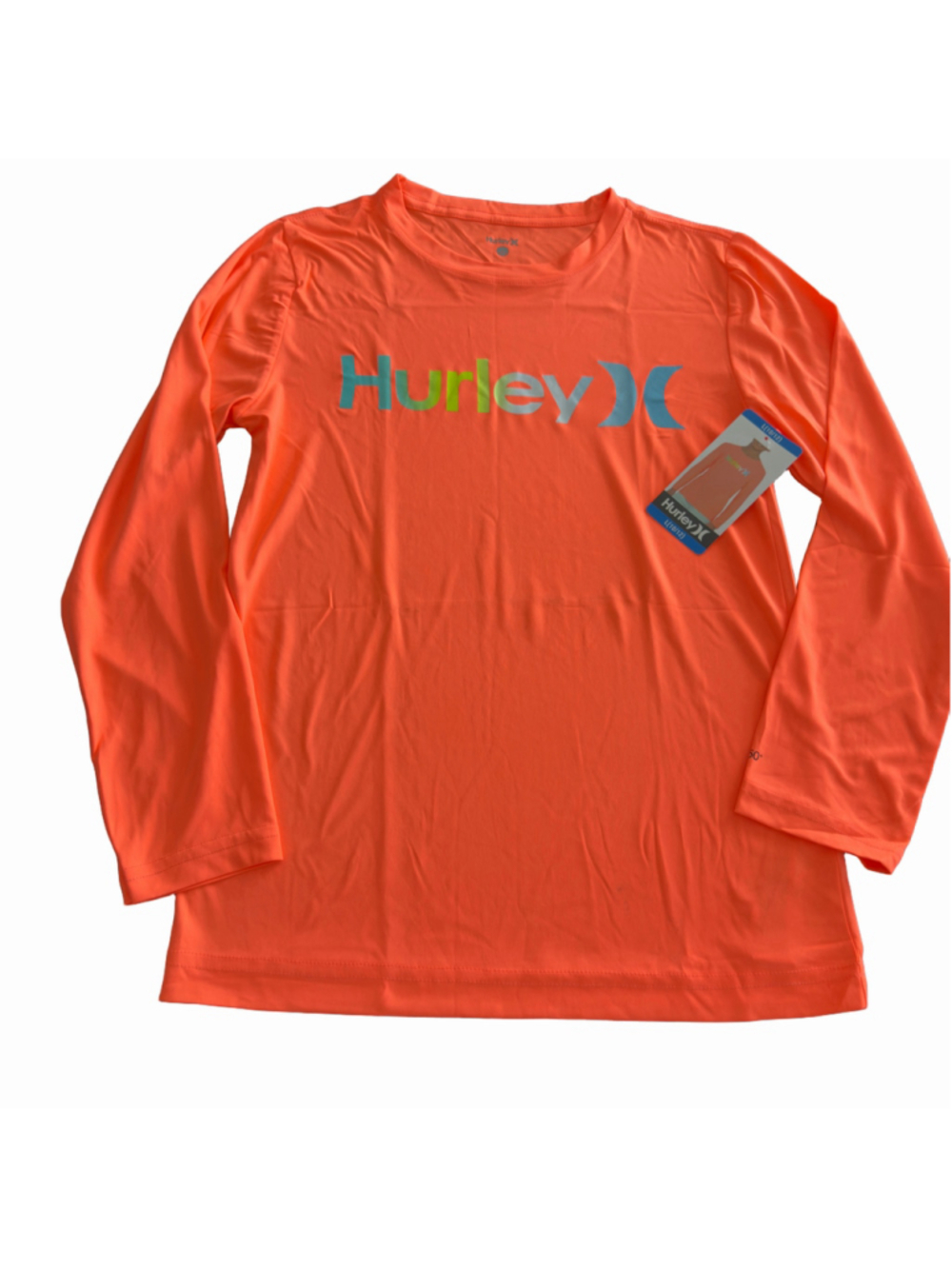 Boys Hurley Rashguard Swim Shirt Size L Orange Blue